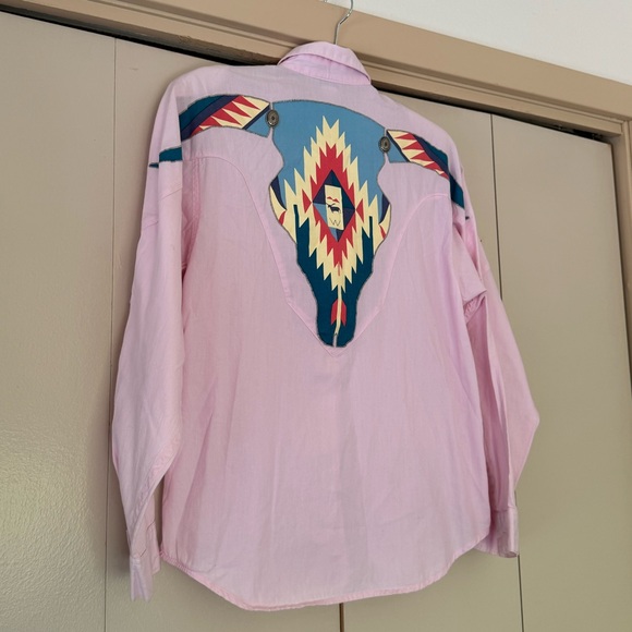 Rare Vintage Wranglers Women’s Southwest Aztec Shirt Pink Bull Design Size Med - Picture 2 of 13